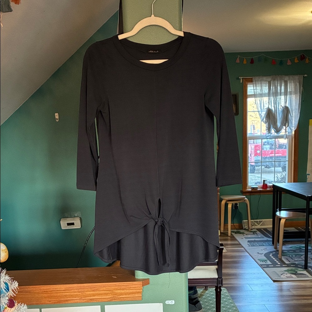 White Birch Grey/Black 3/4 Sleeve Tie-Front Tunic